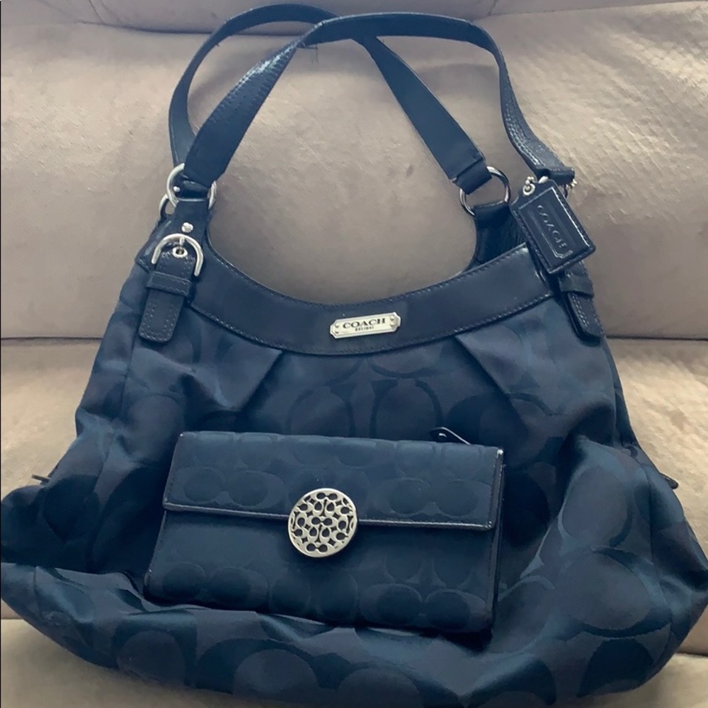Navy Blue coach monogram with matching wallet